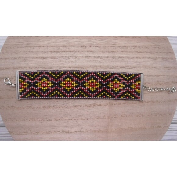 Loom Beaded Bracelet Black, Yellow, & Pink - Picture 3 of 4